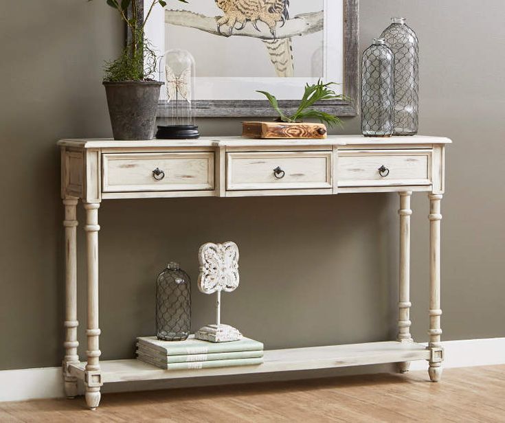 White Farmhouse 3 Drawer Console Table – Big Lots | Antique Console Pertaining To Modern Farmhouse Console Tables (View 6 of 20)