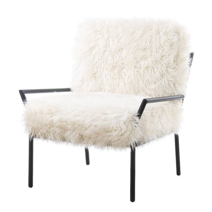 White Faux Fur Accent Chair – Royal | Rc Willey Furniture Store With Royal Blue Round Accent Stools With Fringe Trim (View 17 of 20)