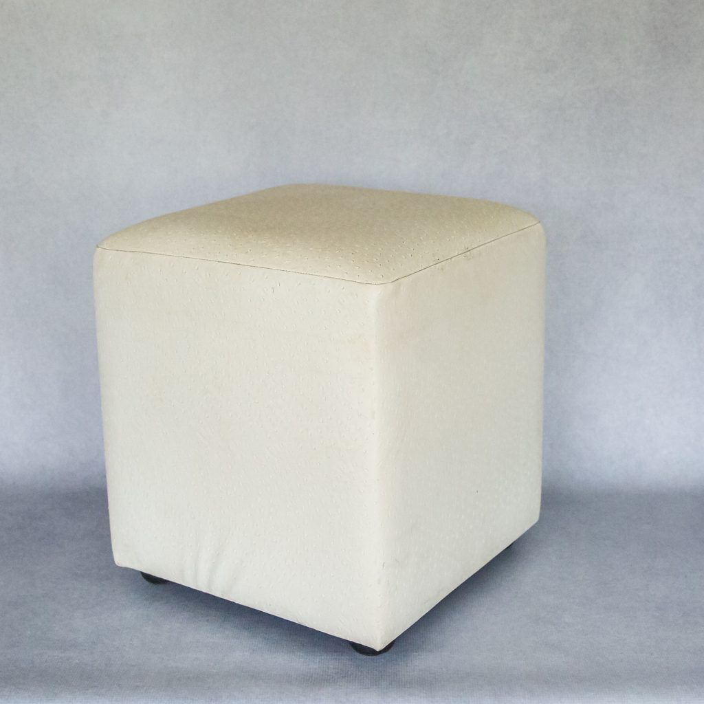White Faux Leather Ottoman – Flamboijant Decor Hire Intended For White Leather Ottomans (View 17 of 20)