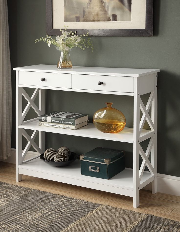 White Finish 3 Tier Console Drawers In 2020 | Living Room Table, Entry In 3 Tier Console Tables (View 1 of 20)