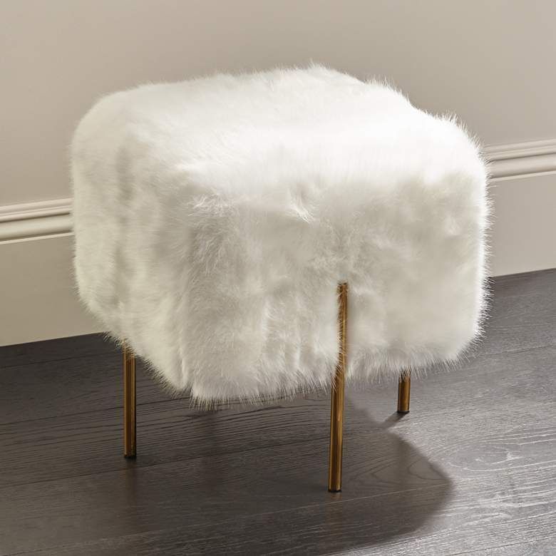 White Fluffy Ottoman – Home Designing For White Faux Fur Round Ottomans (View 18 of 20)