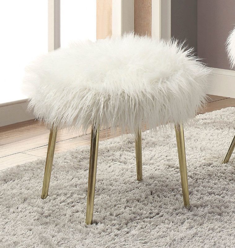 White Fluffy Ottoman – Home Designing In White Faux Fur And Gold Metal Ottomans (View 14 of 20)