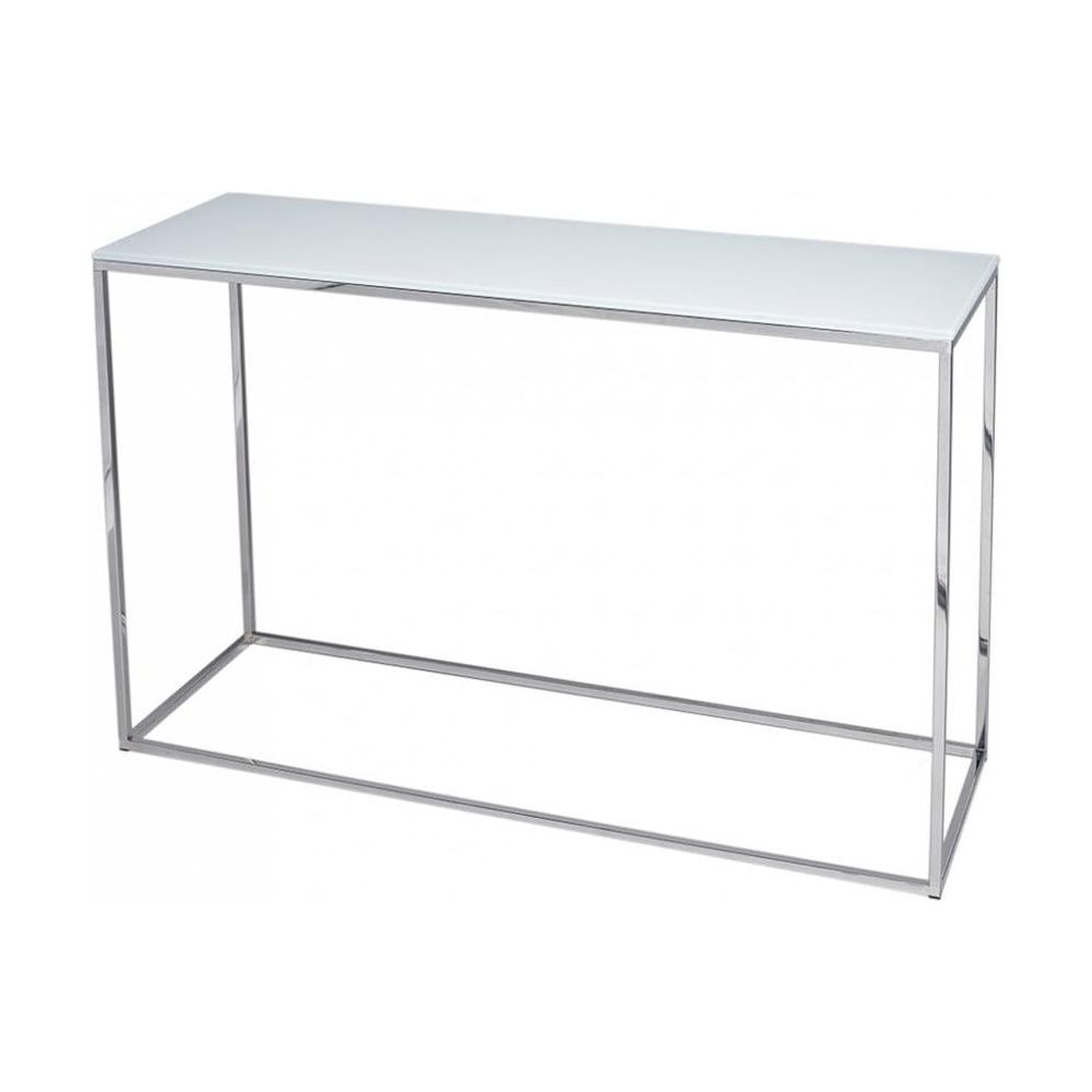 White Glass And Silver Metal Contemporary Console Table With Silver Stainless Steel Console Tables (View 15 of 20)