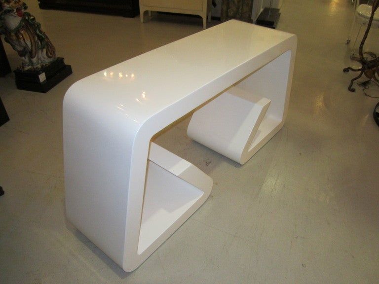 White Lacquer Geometric Console Table At 1stdibs Inside Geometric Glass Modern Console Tables (View 5 of 20)