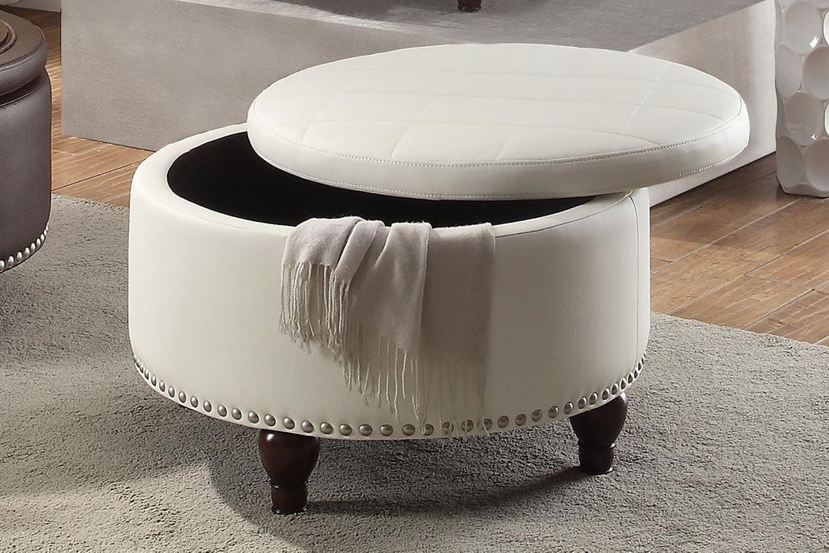 White Leather Ottoman – Steal A Sofa Furniture Outlet Los Angeles Ca Intended For Gold And White Leather Round Ottomans (View 3 of 20)