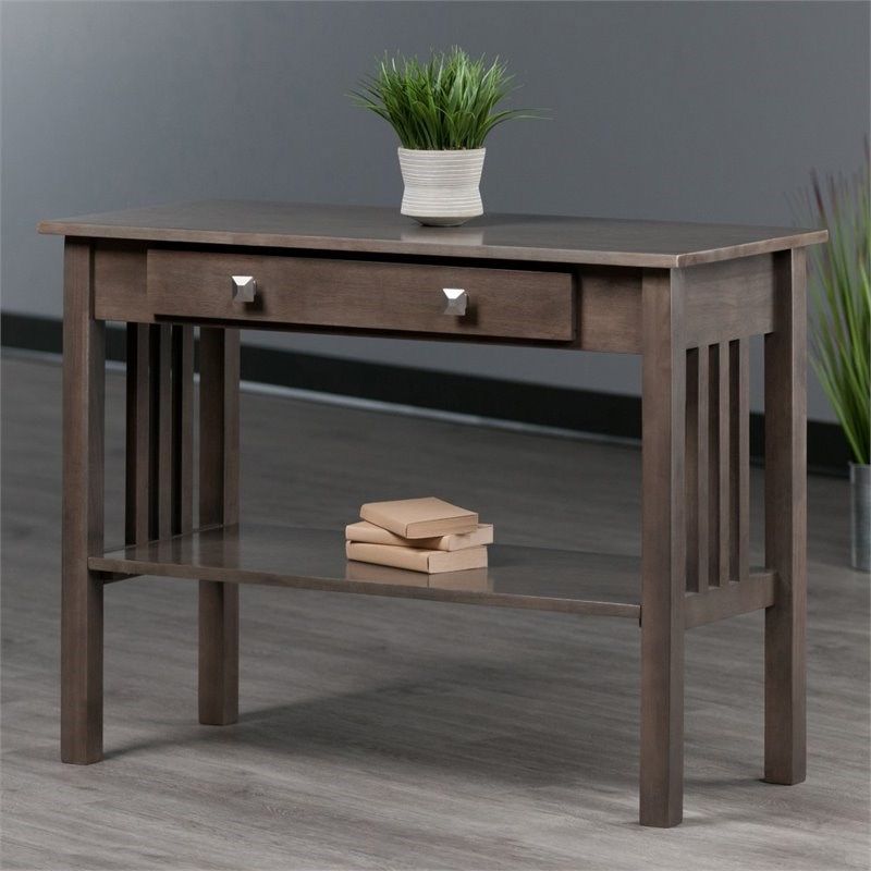Winsome Stafford Transitional Solid Wood Storage Console Table In Regarding Gray Driftwood Storage Console Tables (View 4 of 20)
