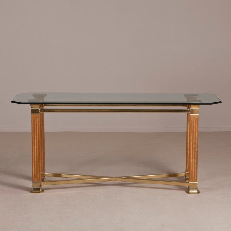 Wood And Brass Console Table With A Glass Top For Sale At 1stdibs Intended For Brass Smoked Glass Console Tables (View 9 of 20)