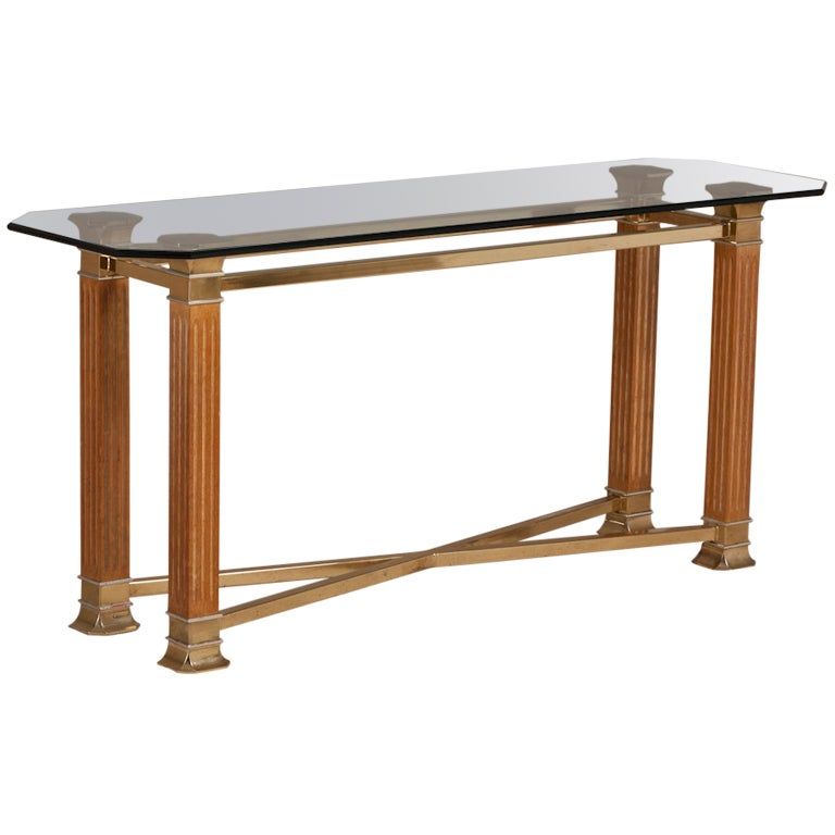 Wood And Brass Console Table With A Glass Top For Sale At 1stdibs Intended For Brass Smoked Glass Console Tables (View 7 of 20)