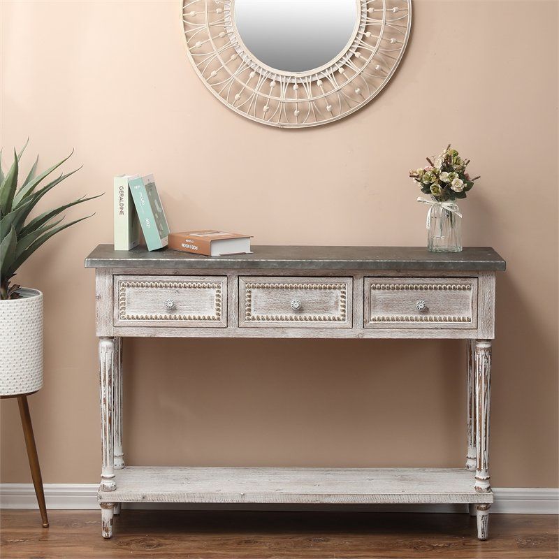 Wood And Metal Farmhouse Distressed Console Table – Walmart Intended For Wood Console Tables (View 15 of 20)