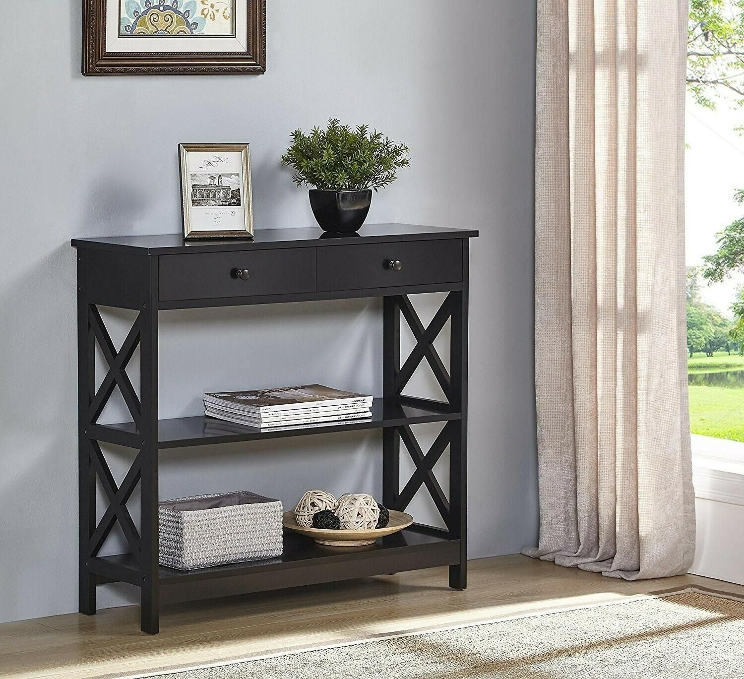 Wood Hallway Table Console Furniture Accent Black Entry With Black Console Tables (View 12 of 20)