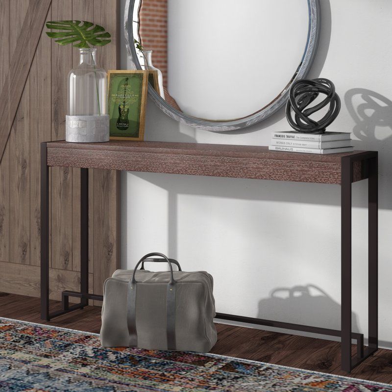 Wooden Console Table Rectangular Burnt Oak Color Metal Frame Hallway With Bronze Metal Rectangular Console Tables (View 19 of 20)