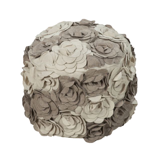 Wool Flower Pouf In Neutral Beige And Taupe – Floral And Feminine, This Throughout Beige And White Ombre Cylinder Pouf Ottomans (View 12 of 20)