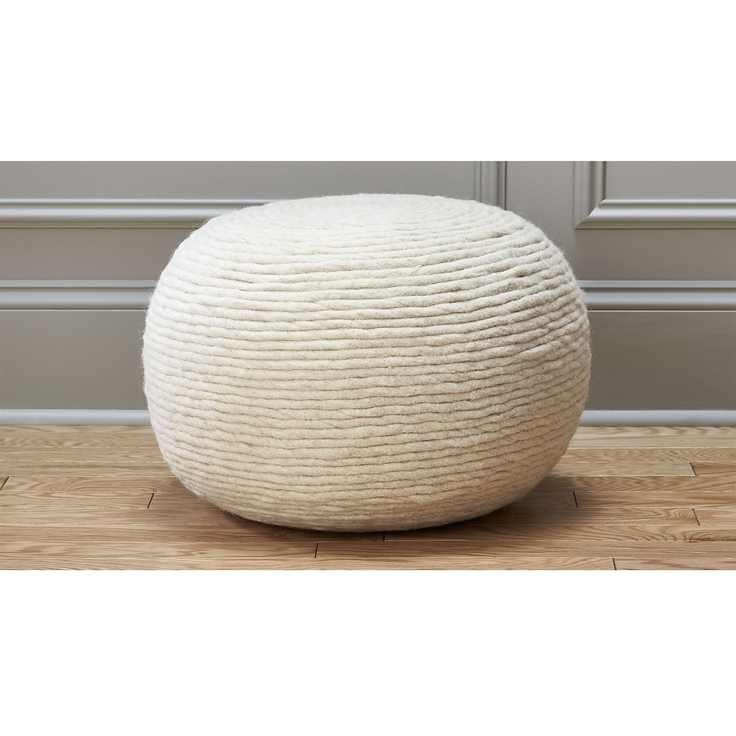 Wool White Pouf + Reviews | Cb2 | Pouf Seating, Floor Pouf, Leather Pouf Within White Ivory Wool Pouf Ottomans (View 3 of 20)