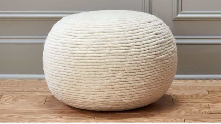 Wool White Pouf + Reviews | Cb2 | Pouf Seating, Floor Pouf, White Pouf With Charcoal And White Wool Pouf Ottomans (View 3 of 20)