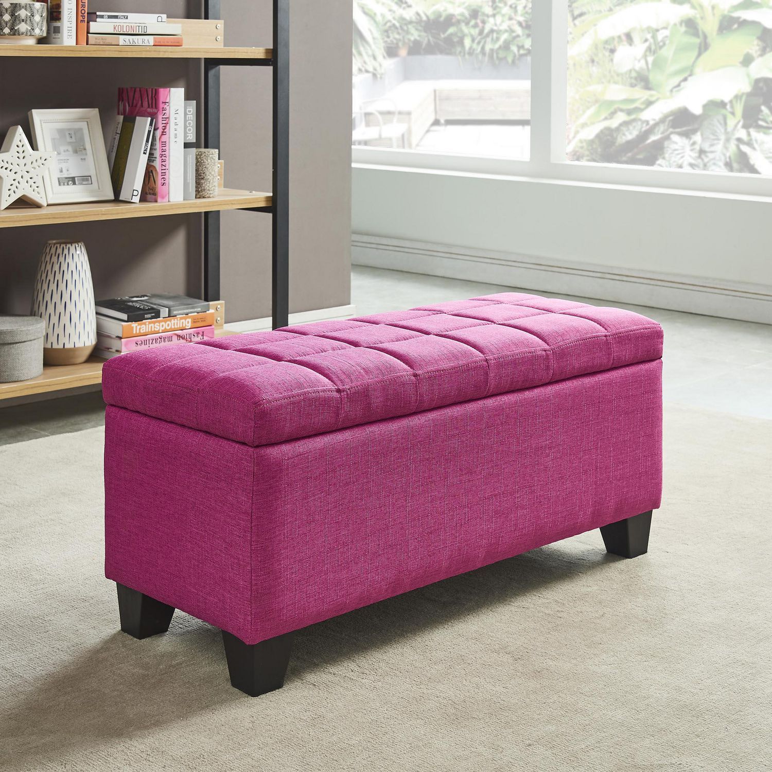 Worldwide Homefurnishings Inc Fabric Storage Ottoman – Pink | Walmart Regarding Pink Fabric Banded Ottomans (View 3 of 20)