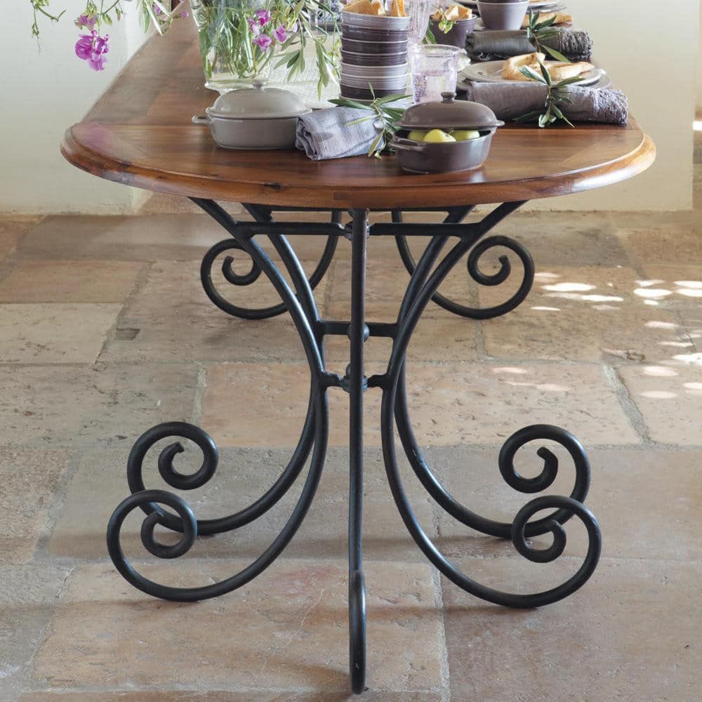 Wrought Iron And Solid Sheesham Wood Half Moon Console Table W 90cm Throughout Wrought Iron Console Tables (View 14 of 20)