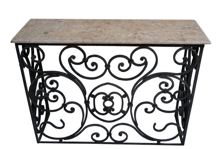 Wrought Iron Console With Rosa Zarci Marble Top | Wrought Iron Console Throughout Wrought Iron Console Tables (View 13 of 20)