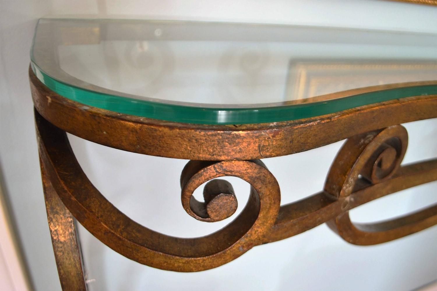 Wrought Iron Gilded Console Table With Glass Top For Sale At 1stdibs Regarding Round Iron Console Tables (View 4 of 20)