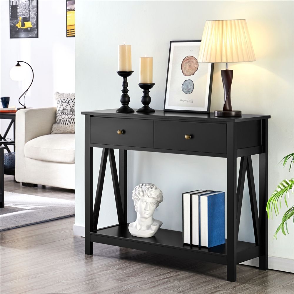 Yaheetech Wooden Console Table With Drawer And Bottom Open Shelf Sofa In Black Wood Storage Console Tables (View 2 of 20)