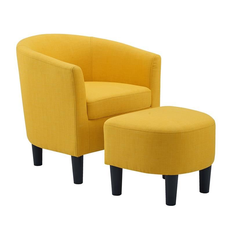 Yl Grand Jazouli Wood And Microfiber Barrel Accent Chair And Ottoman In Mustard Yellow Modern Ottomans (View 11 of 20)