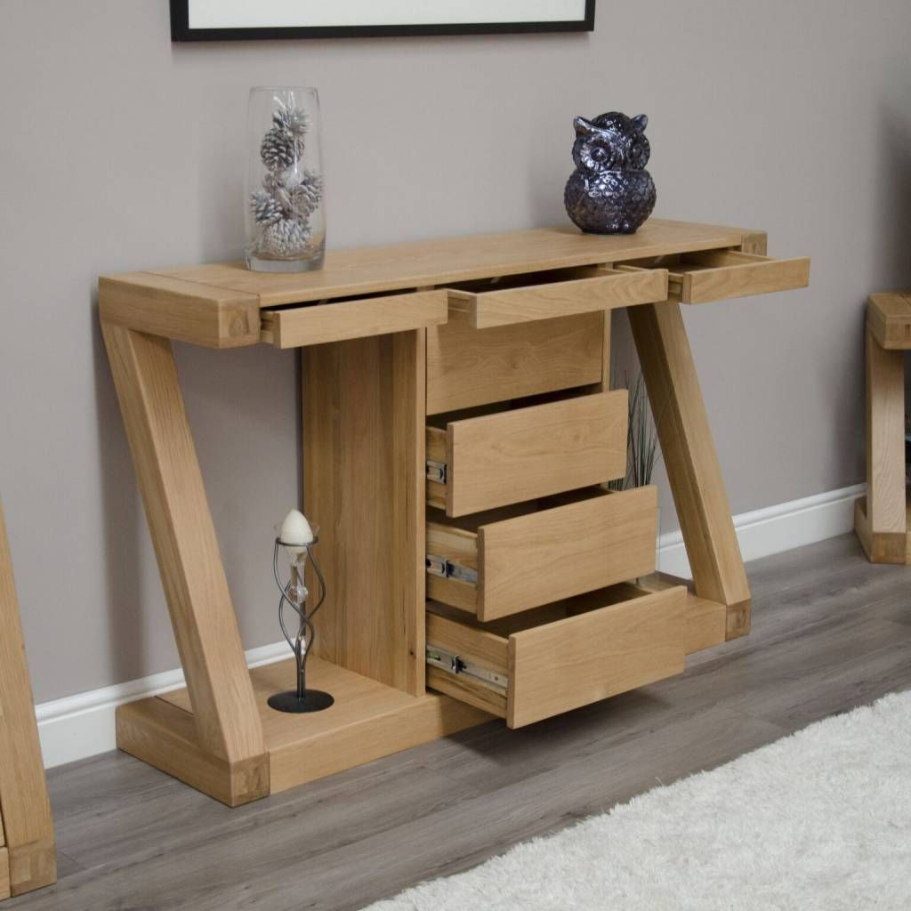 Z Designer Solid Oak Console Table With Drawers – Freitaslaf Net Ltd In Metal And Oak Console Tables (View 12 of 20)