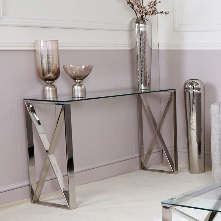 Zenn Contemporary Stainless Steel Clear Glass Console Hall Table With Acrylic Modern Console Tables (View 15 of 20)