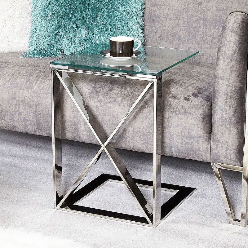 Zenn Contemporary Stainless Steel Sofa Table Side End Table | Picture With Glass And Stainless Steel Console Tables (View 8 of 20)
