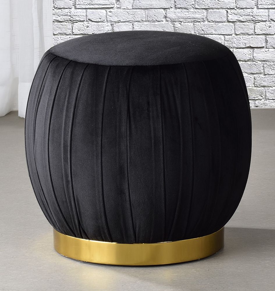 Zinnia Black Velvet Round Ottoman With Gold Baseacme Within Gold And White Leather Round Ottomans (View 8 of 20)