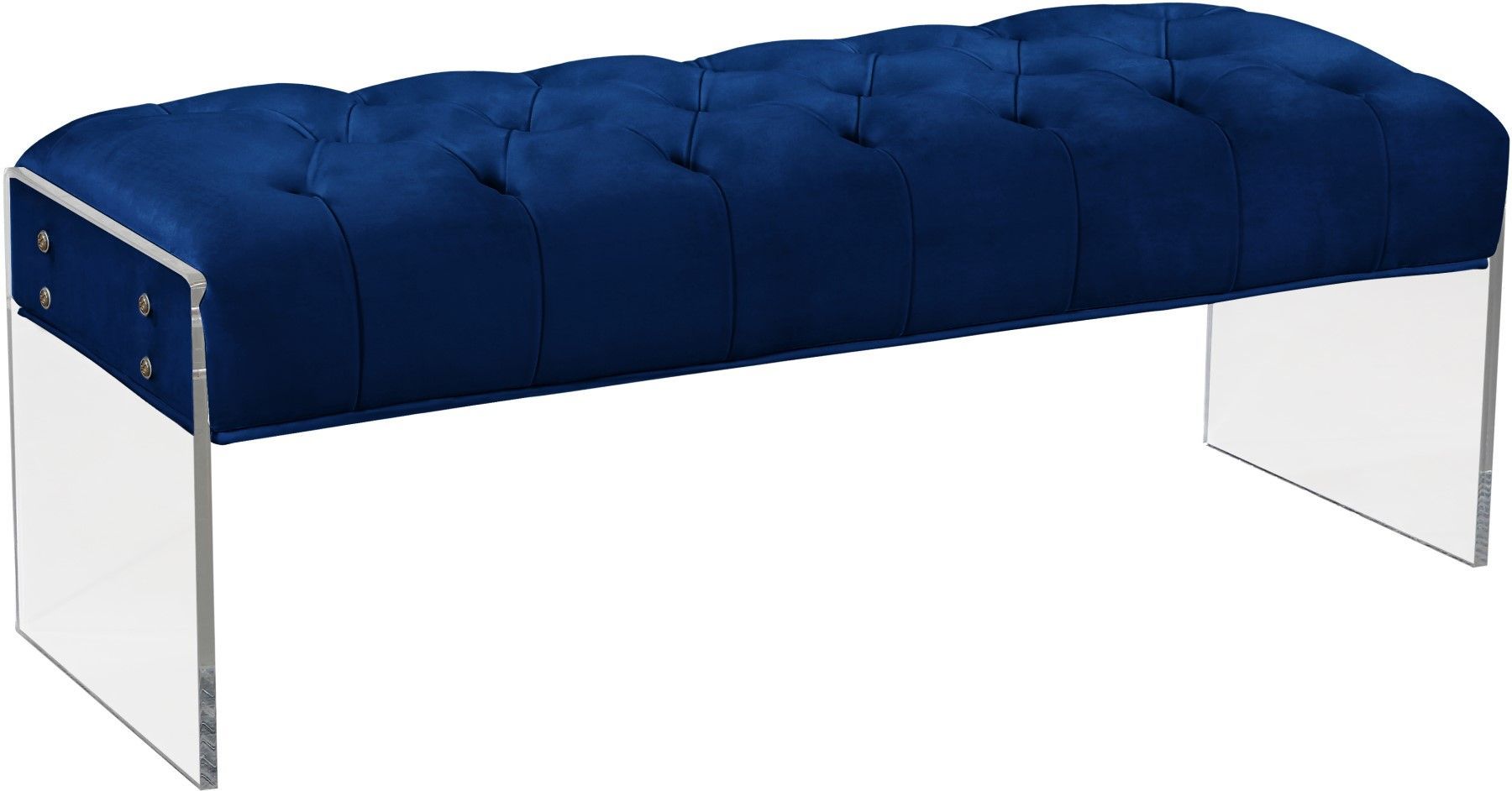 Zoey Contemporary Navy Button Tufted Velvet Bench With Acrylic Base Pertaining To Navy Velvet Fabric Benches (View 7 of 20)
