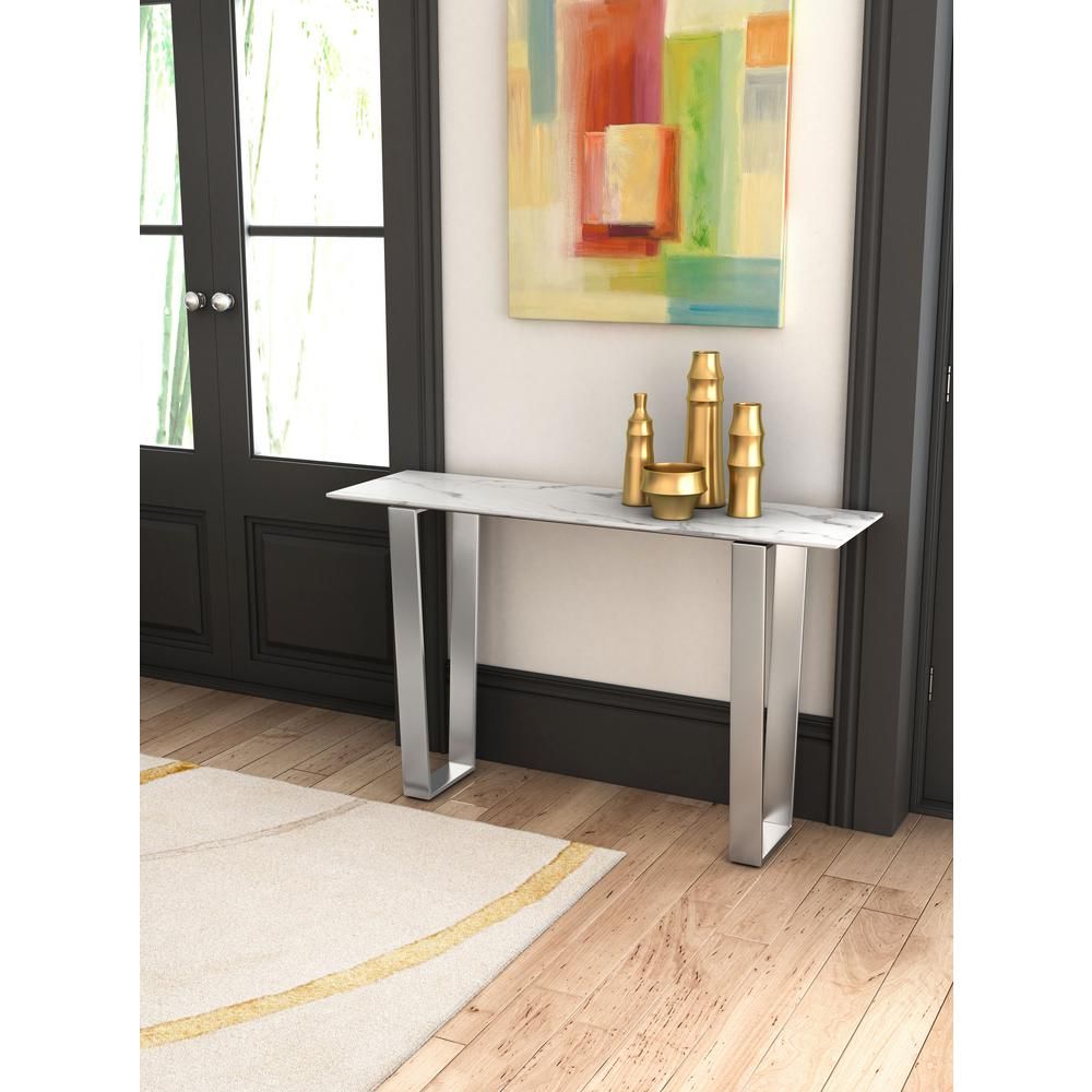 Zuo Atlas Stone And Brushed Stainless Steel Console Table 100709 – The Inside Silver Stainless Steel Console Tables (View 8 of 20)