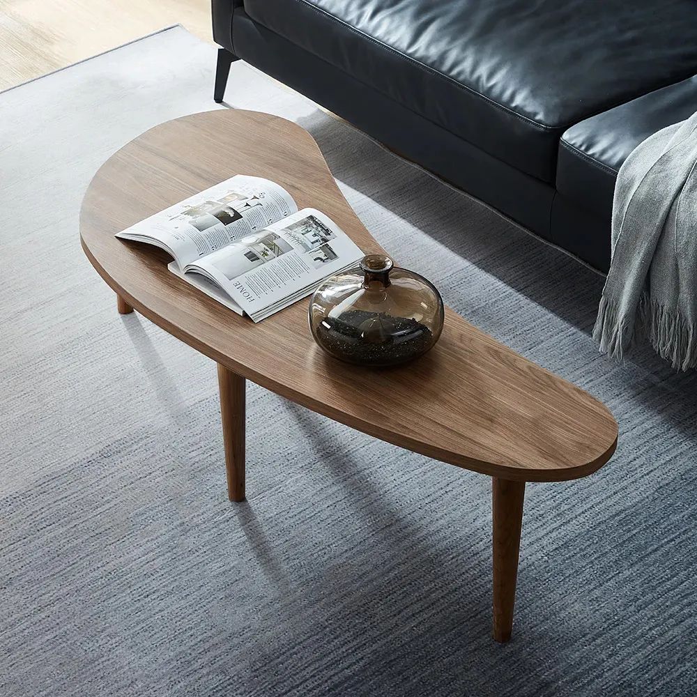 1230mm Modern Wood Abstract Coffee Table In Walnut With 3 Legs Homary Intended For 3 Leg Coffee Tables (View 13 of 20)