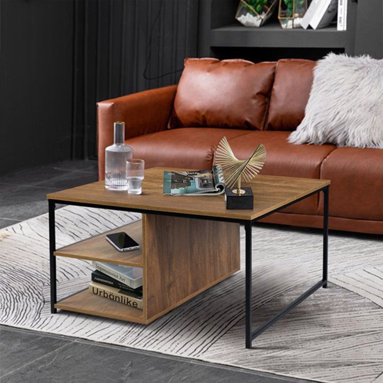 17 Stories Rectangular Vintage Wood Coffee Table With Metal Frame With Open  Storage For Easy Assembly | Wayfair Within Natural Stained Wood Coffee Tables (Gallery 19 of 20)