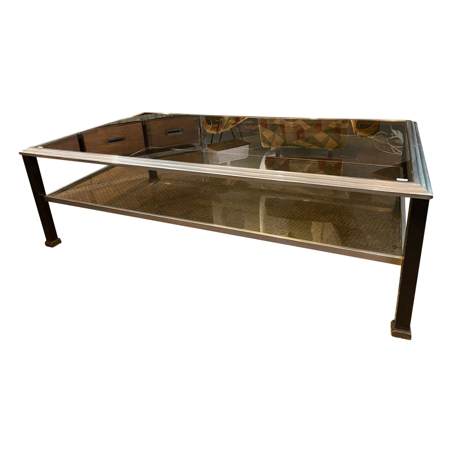 1970 Nickel Plated Bronze And Glass Coffee Table – Coffee Tables | Antikeo Within Glass Top Coffee Tables (View 9 of 20)