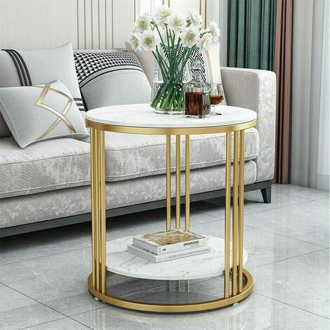 2 Tier Marble Simple Coffee Table Modern Round Sofa Side End Table Living  Room With Modern 2 Tier Coffee Tables Coffee Tables (View 17 of 20)