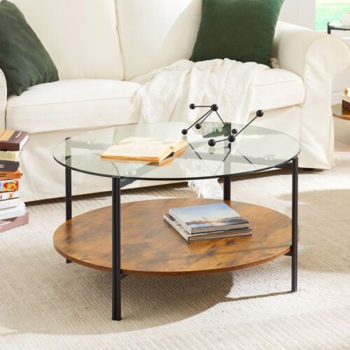2 Tier Modern Round Coffee Table With Shelf Home Furniture For Living Room  | Ebay Intended For Modern 2 Tier Coffee Tables Coffee Tables (View 9 of 20)