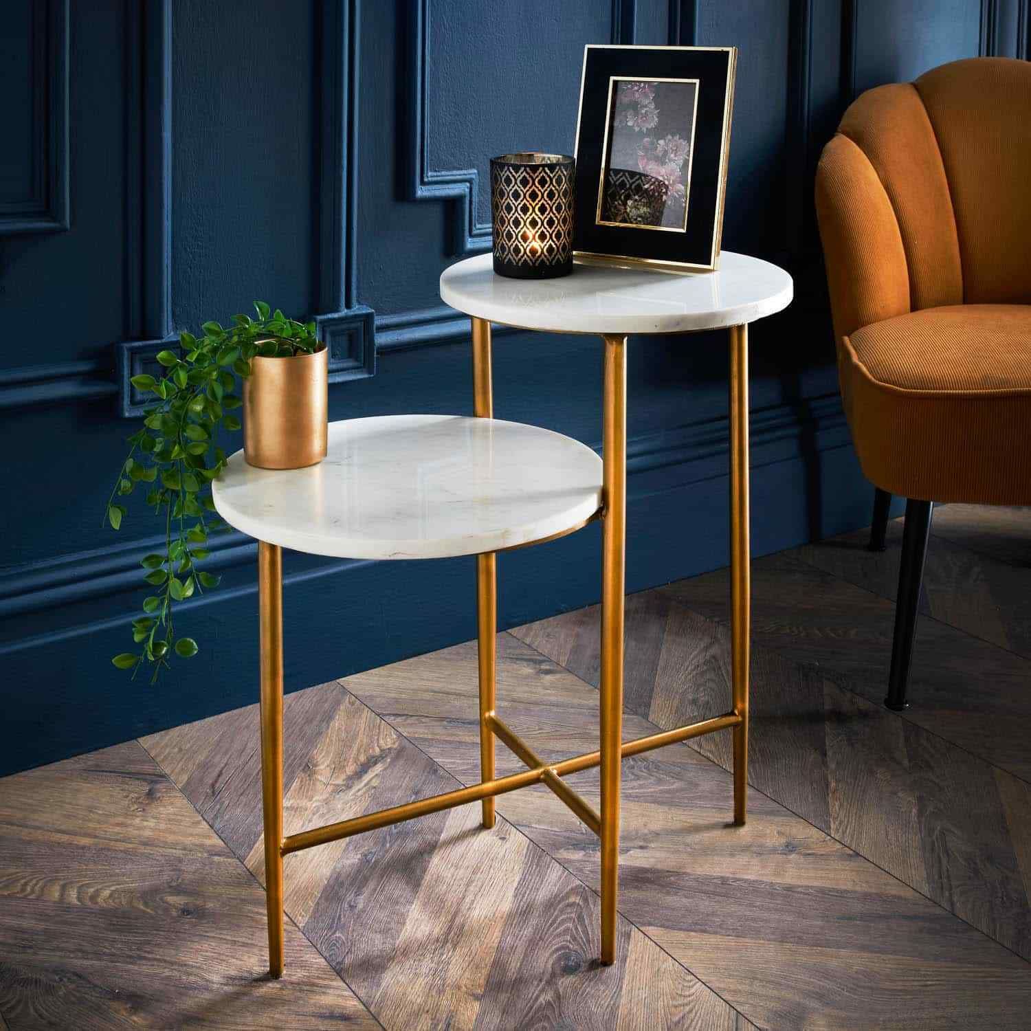 2 Tier Side Table Modern Side Coffee Table With Gold Legs & Solid Marble  Top – Marble Tables Uk Pertaining To Modern 2 Tier Coffee Tables Coffee Tables (View 8 of 20)