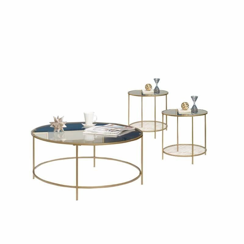 3 Piece Coffee Table Set With Coffee Table And Set Of 2 End Table In Satin  Gold 684357160367 | Ebay With Satin Gold Coffee Tables (View 16 of 20)