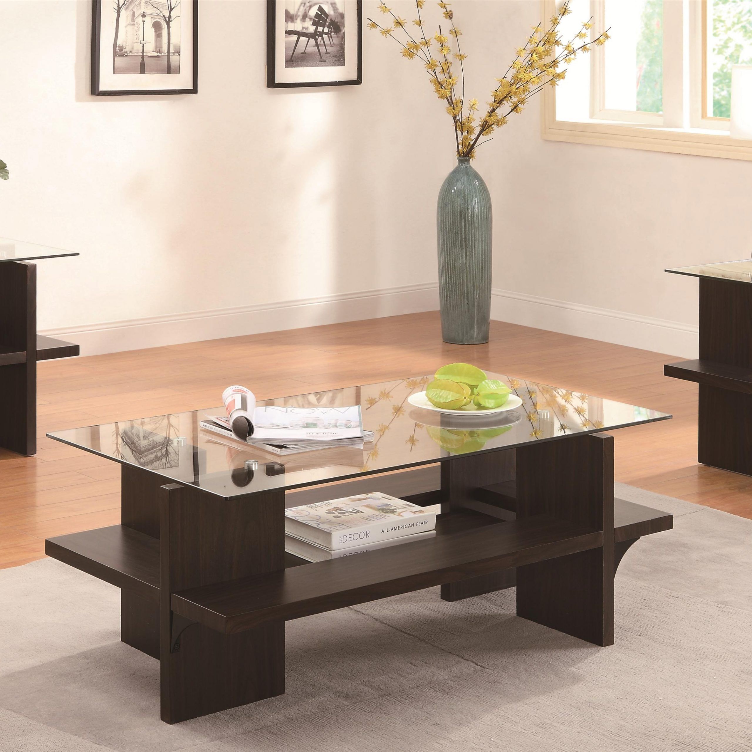 3 Piece Occasional Table Sets 3 Piece Contemporary Occasional Table Set  With Glass Tops And Storage Shelves | Quality Furniture At Affordable  Prices In Philadelphia Main Line Pa Intended For Glass Coffee Tables With Storage Shelf (Gallery 20 of 20)