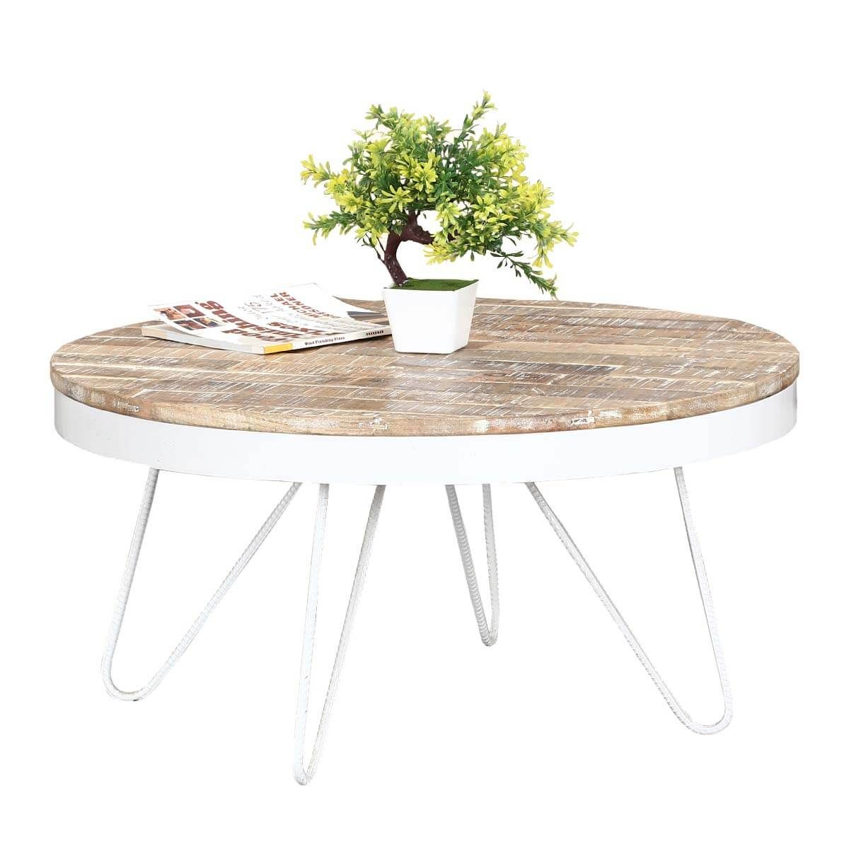 31" Round Industrial White Accent Coffee Table With Wood Accent Coffee Tables (View 18 of 20)