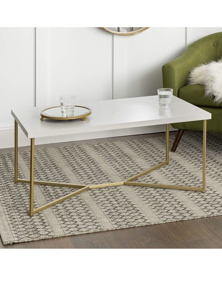 42" Mid Century Modern Transitional Y Leg Coffee Table – White Faux Marble/ Gold 842158129185 | Ebay In Faux Marble Gold Coffee Tables (View 7 of 20)
