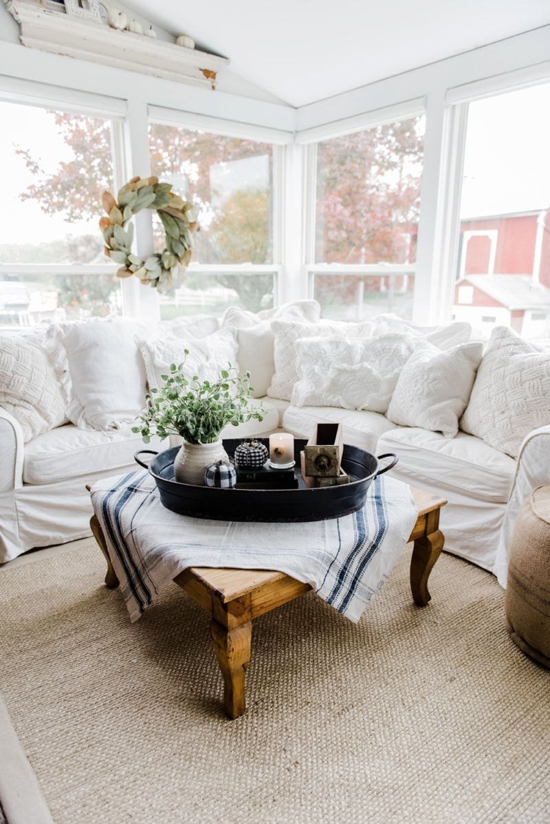 A Farmhouse Style Coffee Table In The Sunroom – Liz Marie Blog For Farmhouse Style Coffee Tables (View 9 of 20)