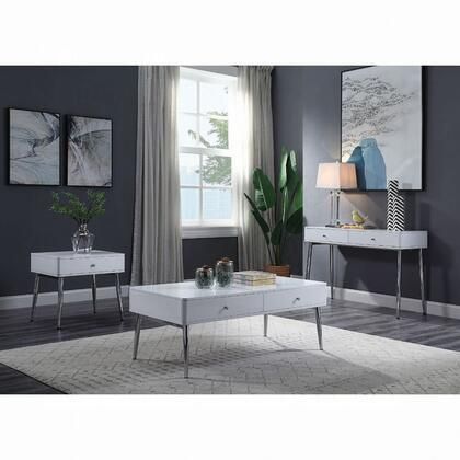 Acme Furniture 87150 White High Gloss & Chrome Contemporary Table |  Appliances Connection With Splayed Metal Legs Coffee Tables (View 20 of 20)