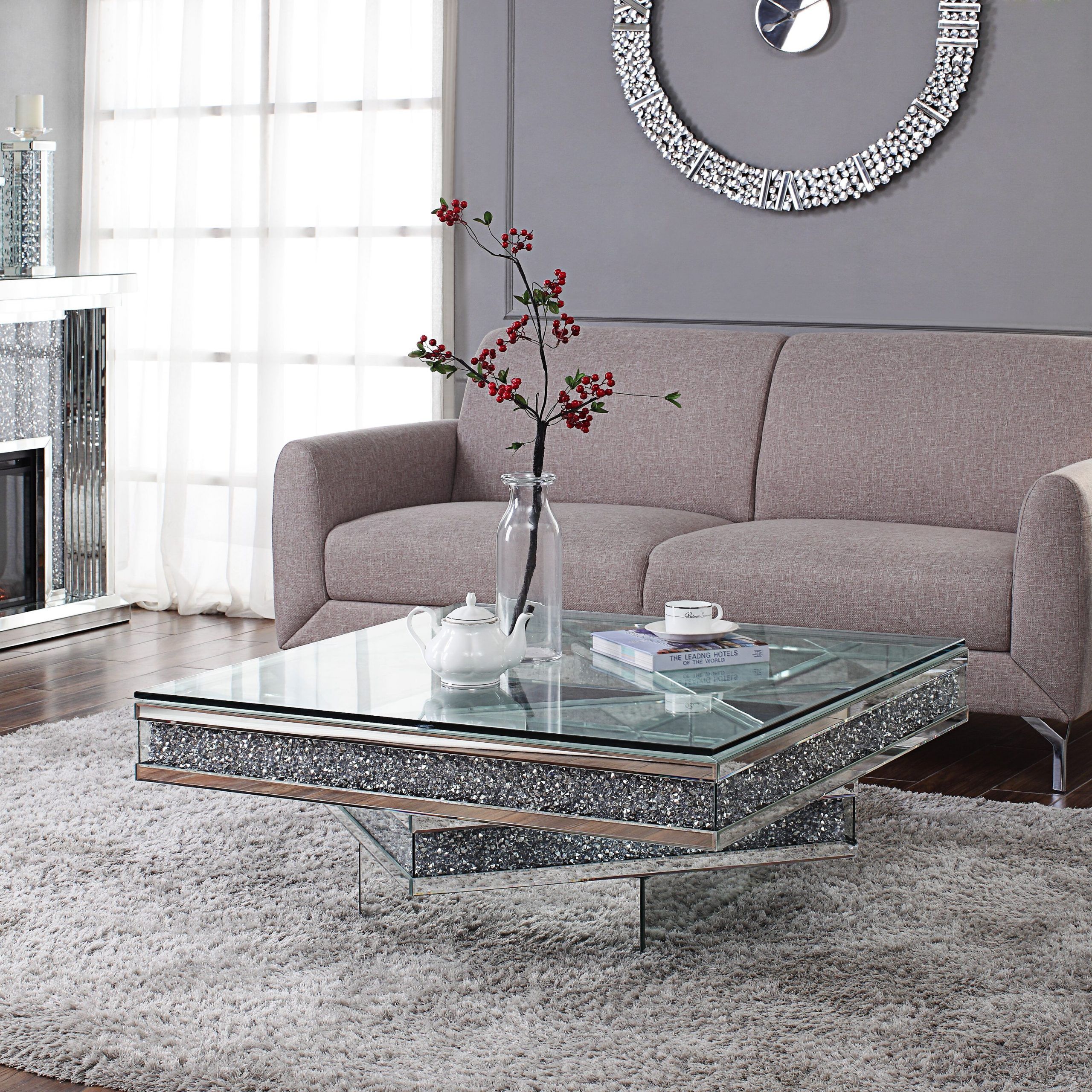Acme Furniture Noralie Coffee Table In Mirrored & Faux Diamonds –  Walmart With Regard To Mirrored Coffee Tables (View 13 of 20)