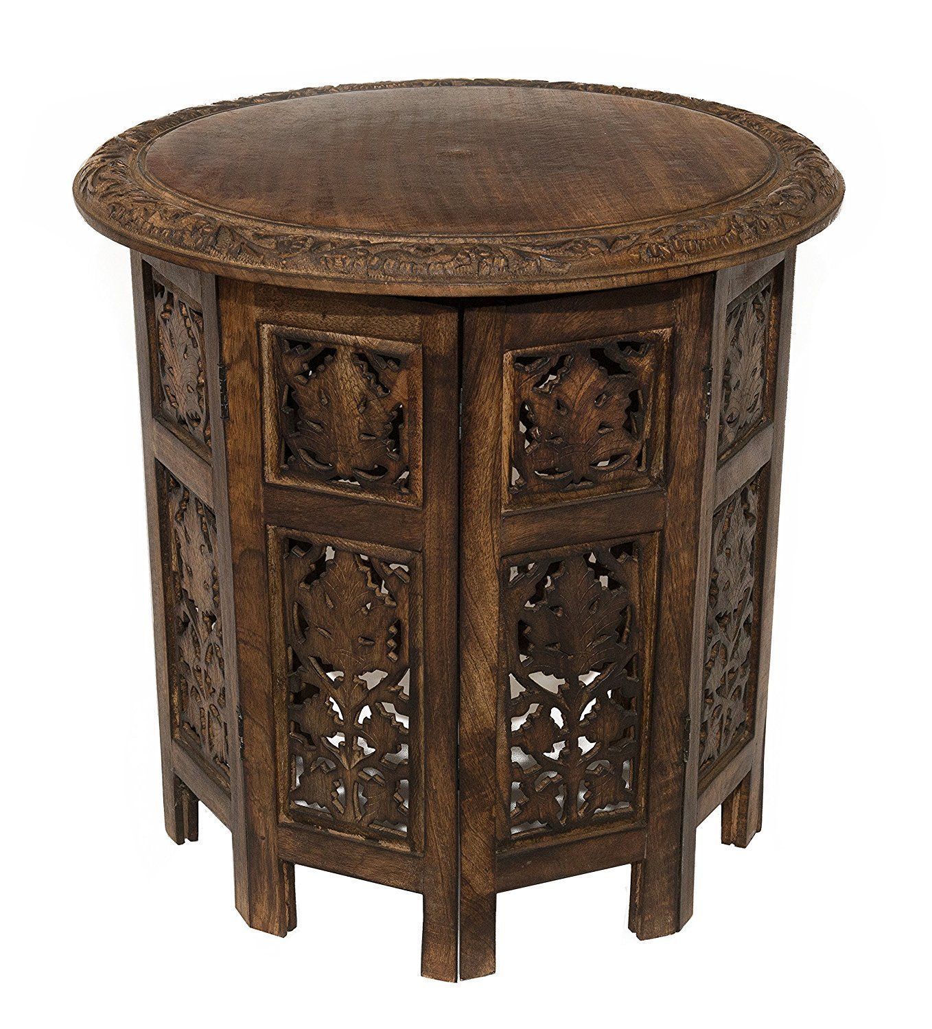 Amazonsmile: Artesia Solid Wood Hand Carved Rajasthan Folding Accent Coffee  Table, 18 Inch Round Top X 18 In… | Solid Wood, Solid Mango Wood, Coffee  Tables For Sale In Folding Accent Coffee Tables (View 15 of 20)