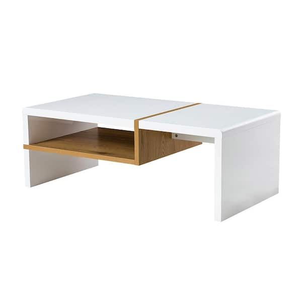 Anbazar Modern Wood Coffee Table With Open Shelf, White Center Coffee Tables  Console Table For Living Room Wkx160 – The Home Depot Regarding Open Shelf Coffee Tables (View 14 of 20)