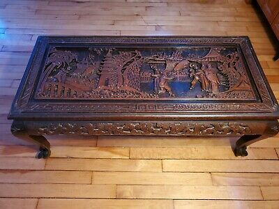 Antique Chinese Coffee Table Hand Carved Wood Dark Brown 41×19×16" (View 15 of 20)