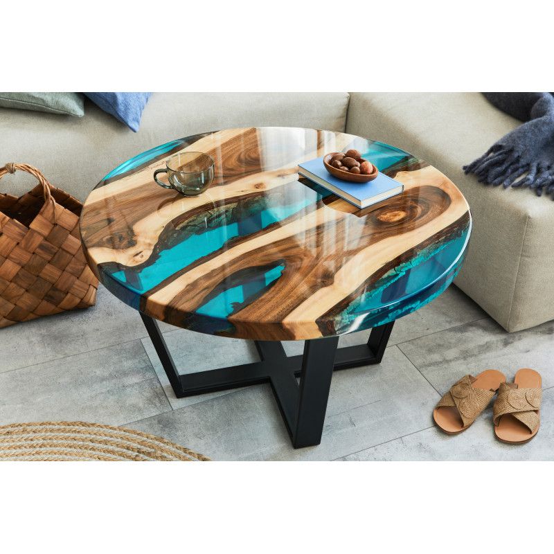 Aria Blue Resin Round Coffee Table – Coffee Tables (3659) – Sena Home  Furniture Inside Resin Coffee Tables (View 15 of 20)
