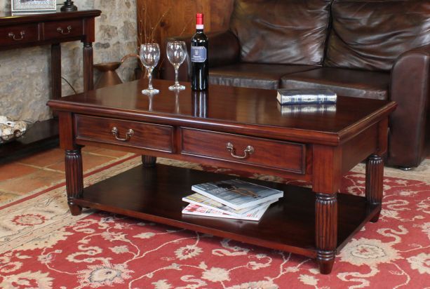 Bahon Mahogany Coffee Table With Drawers | Style Our Home Regarding Mahogany Coffee Tables (View 5 of 20)