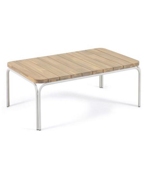 Batam 100x60 Cm Solid Acacia Wood Coffee Table With White Steel Legs Intended For Solid Acacia Wood Coffee Tables (View 4 of 20)