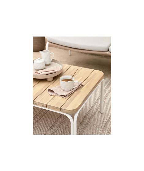 Batam 100x60 Cm Solid Acacia Wood Coffee Table With White Steel Legs Within Solid Acacia Wood Coffee Tables (View 8 of 20)